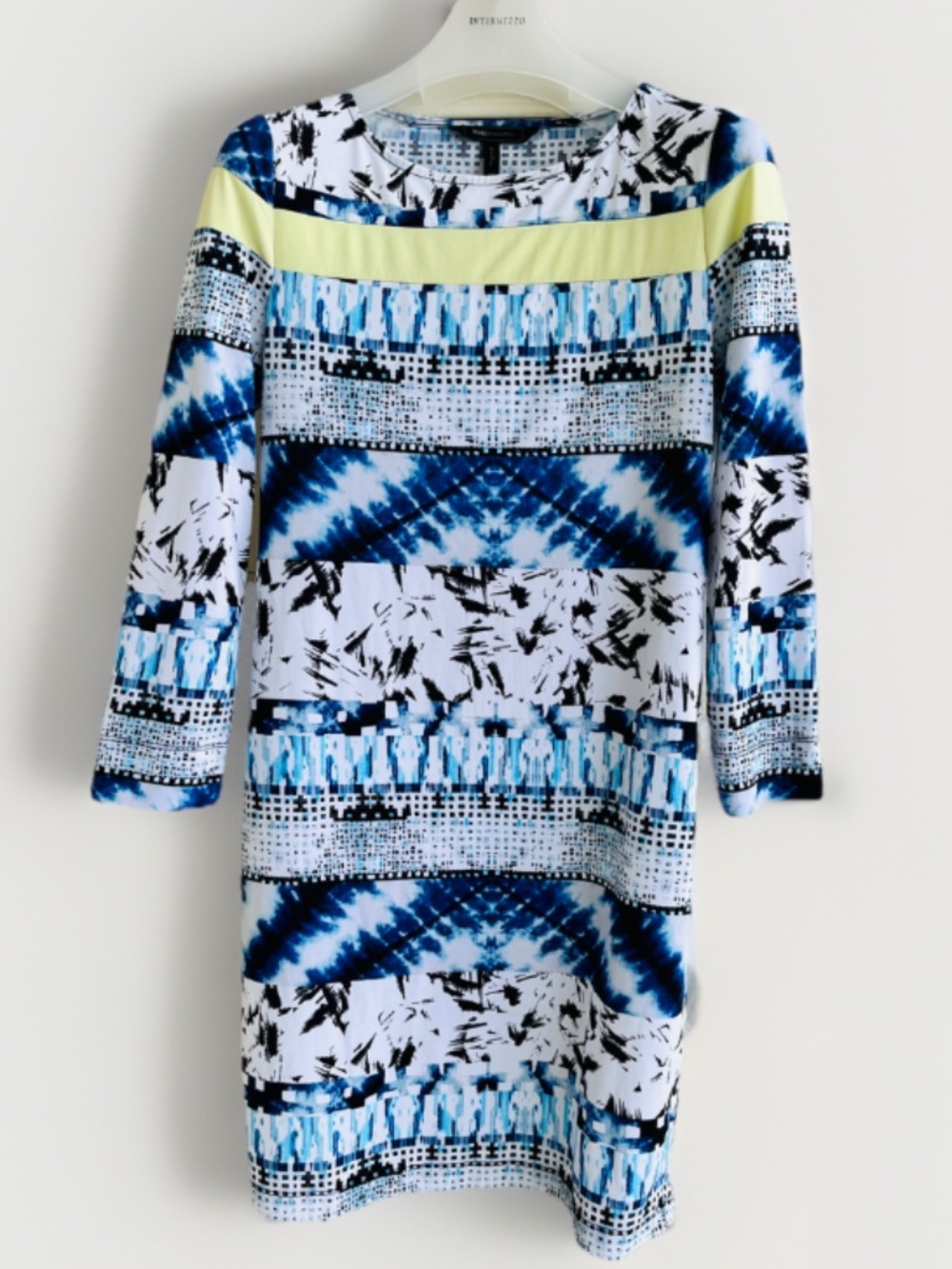 BCBGMAXAZRIA Blue Tide Tie Dye Stretch Jersey Shift Dress Size XS